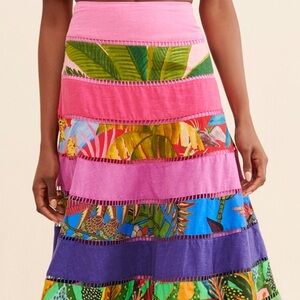 Farm Rio Rainbow Tiered Midi Skirt